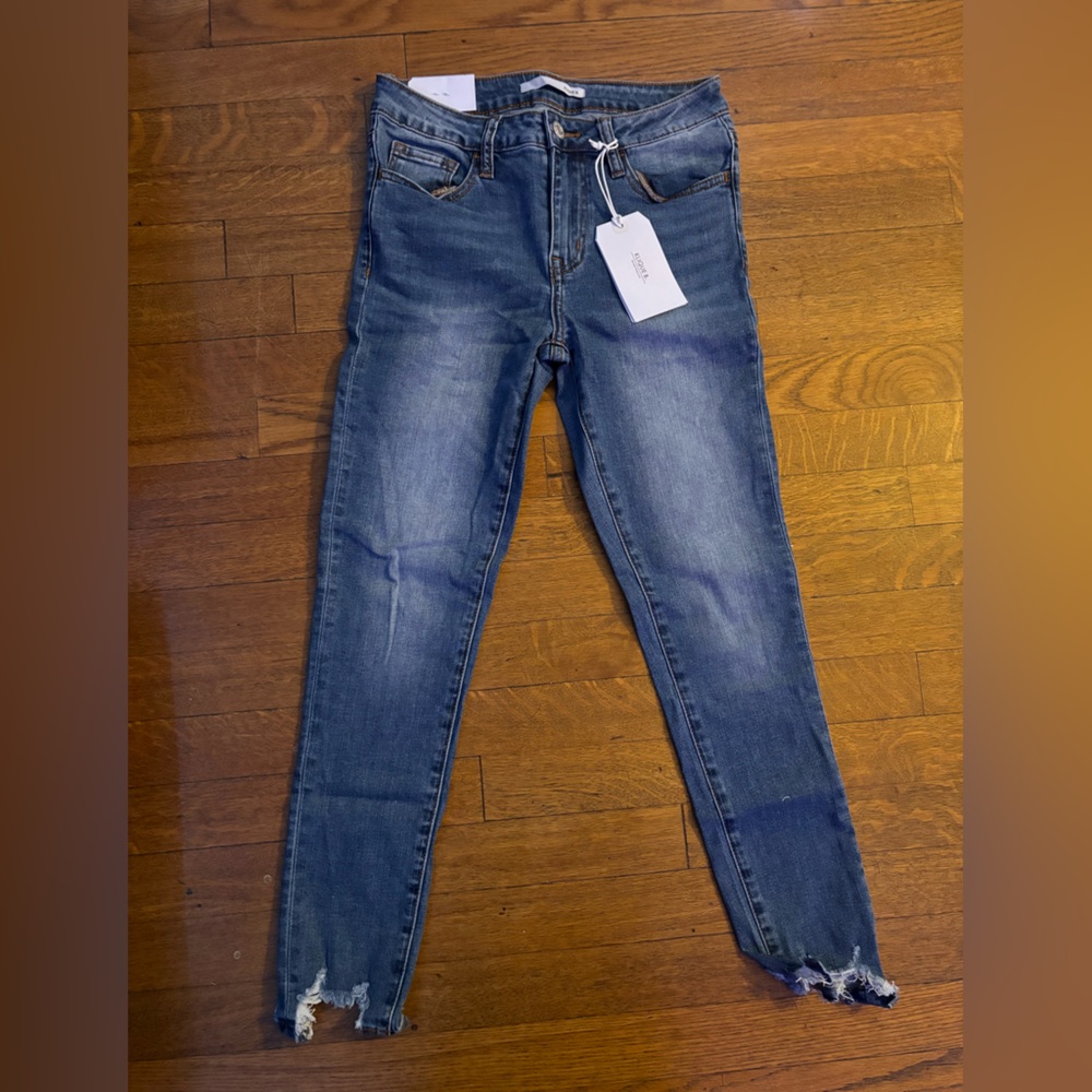 Women's Mid-Rise Distressed Skinny Blue Jeans